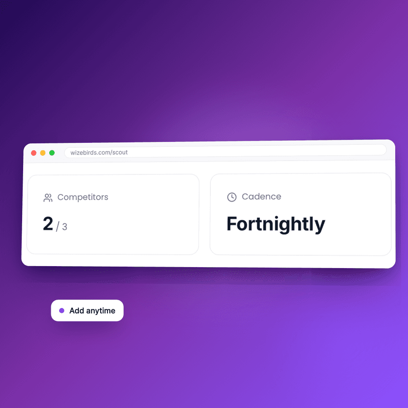 Add competitors to monitor anytime